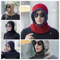 Wholesale Winter Hat Scarf Set Earmuffs Knitted Hat With Mask Hood Beanies Men Scarf Caps Mask Bonnet Skull Caps Warm Outdoor Cycling Hats