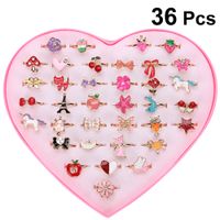 Wholesale 36 Alloy Cartoon Rings Colorful Lovely Adjustable Jewelry Gifts Party Favors Toys for Children Kids Girls