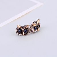 Wholesale mini owls stud earrings vintage gold color crystal ear studs indian for women fashion jewelry