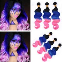 Wholesale B Blue Pink Dark Roots Ombre Body Wave Malaysian Human Hair Weave Bundles Wavy Tone Ombre Human Hair Bundles Double Wefts