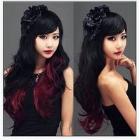 Black Gradual Wine Red Long Hair Curly Ladies Fluffy Long Hair Girls Realista Moda Peluca Set Factory Direct Sales