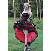 Wholesale Gothic Red and Black Prom Dresses New Design Custom Made Fashionable Front Short Back Long Lace Party Special Occasion Gowns P028