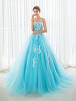 Wholesale 2021 Ball Gown Prom Dresses Long Tulle Puffy Quinceanera Dresses Vestidos anos White Lace Appliques Sweet Dresses Debutante Gown