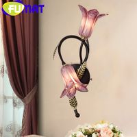 Wholesale FUMAT Wall Lamp E26 LED Sconce Light Fixture White Red Rose Trumpet Flower European Style Glass Shade Wall Sconce Light