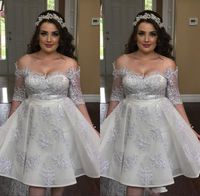 Wholesale Short Homecoming Dresses Lace Appliques Off The Shoulder Cocktail Dresses Half Sleeve Fitted Knee Length Customize Illusion Back Party Gowns