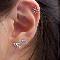 Wholesale 3 set Women s Simple Silver Airplane Cloud Sun Stud Earrings Set Cute Jewelry Accessories Christmas Gifts