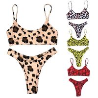 Wholesale Women s Swimwear Womens Sexy Swimming Suit Leopard Print Bikinis Lady Polyester Vacations Bathing Two Piece Set
