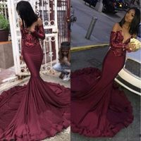 Wholesale Maroon Burgundy Prom Dresses Mermaid Illusion Sequins Lace Top Black Girls Plus Size Pageant Evening Formal Party Gowns BC1250