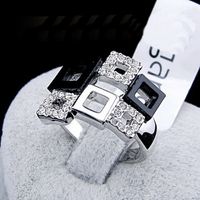 Wholesale OL black and white check Square ring Simulated diamond k gold plated finger rings fashion women wedding gold filled jewelry