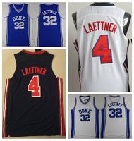 Wholesale 1992 USA Dream Team Christian Laettner Jersey Men Navy Blue White Duke Blue Devils Basketball Laettner College Jerseys Sport Uniform