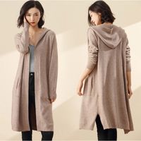 Wholesale Long Cardigan Women Sweater Winter New Casual Autumn Long Sleeve Knitted Kimono Cardigan With A Hood Female Big Coat Jacket T190831