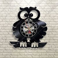 Wholesale Cute Crazy Owl Birds Gift For Child Vinyl Wall Clock Home Decor Handmade Art Personality Gift Size inches Color Black