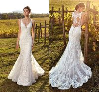 Wholesale Sexy Illusion Back Lace Mermaid Wedding Dresses Eddy K Straps Deep V Neck Appliques Tulle Summer Garden Bridal Gowns