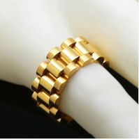 Wholesale Classic Luxury K Gold Plated Men Watchband Rings Stainless Steel Golden Link Ring Hip Hop Mens Style Men Ring Watches Band Ring