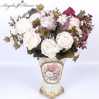 Wholesale European heads rich rose Bouquet painting peony Artificial Vivid Peony Silk Flowers Fake Leaf Wedding Home Party Decoration