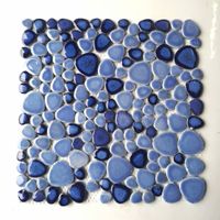 Wholesale Navy light blue pebble porcelain backsplash tile PPMTS07 ceramic bathroom wall swimming pool tiles