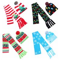Wholesale LED Christmas Knitted Hat Scarf Set Santa Snowman Elk Pattern Pom Crochet Hats Lighting Christmas Party for Kids Adult Gifts HHAA961