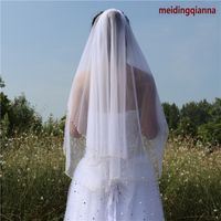 Wholesale New High Quality Fashion Elegant White Ivory Fingertip Length Two Layer Alloy comb Pearl Edge Wedding Veil Meidingqianna Brand