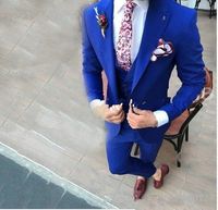 Wholesale New Style One Button Royal Blue Wedding Groom Tuxedos Peak Lapel Groomsmen Men Suits Prom Blazer Jacket Pants Vest Tie