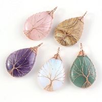 Wholesale Fashion Handmade Tree Of Life Copper Wire Wrapped Necklace Pendant Resin Plastic Water Drop Mix Crystal Stone Necklace