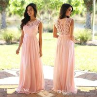 Wholesale 2019 Cheap Country Style Pink Bridesmaid Dress Elegant Sheer Lace Maid of Honor Dress Wedding Party Gown Plus Size vestidos damas de honor