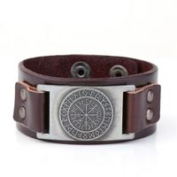 Wholesale GX091 Unique Design Talisman Norse Runes Religious Viking Amulet Charms Jewelry Cuff Leather Bracelet Bangles Jewelry