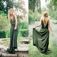 Wholesale 2019 Cheap Olive Green Chiffon Mermaid Long Bridesmaid Dresses Deep V Neck Ruched Floor Length Wedding Guest Party Maid Of Honor Dresses