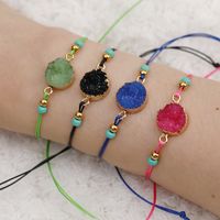 Wholesale NEW Natural Druzy Resin Stone Bead Bracelet With Make A Wish Card Red Blue String Adjustable Woven Bracelets for Men Women Wish Jewelry