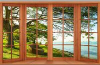 Wholesale Floor to ceiling windows lake woods d background wall modern wallpaper for living room