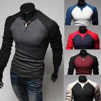 Wholesale Two Color T Shirt Men Raglan Sleeve Panelled Matching Color Long Sleeve O Neck Pullover Brief Fashion Mens Casual T Shirt