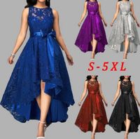 Wholesale Casual Dresses Colors Plus Size XL Women Lace Party Dress Joineles High Low Irregular Round Neck Sleeveless Belts Vestidos