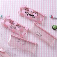 Wholesale Pink Cat Pencil Cases for girls Cute transparent pen bag Stationery pouch office School Supplies zakka