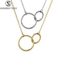 Wholesale Stainless Steel Double Circle Pendant Necklace Rings Steel Gold Interlocking Circles Trendy Couple Best Friendship Necklaces For Girls