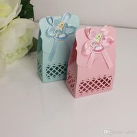 Wholesale Pink Blue Infant Wedding Candy Box Arts and Crafts Hollowing Out Carving Laser Baby Shower Favors Birthday Party Chocolate Case Card Decoration ktE1