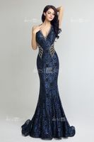 Wholesale LX235 Long Mermaid V neck with Zipper Black In Stock Homecoming Dresses Occasion Dress Party Prom Gowns