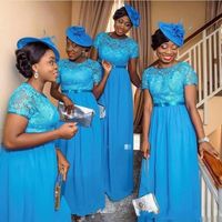 Wholesale 2020 Lace Nigerian Style Bridesmaid Dresses Short Sleeves Plus Size Wedding Guest Gowns Maid Of Honor Gowns Cheap Grrom Mother Dress