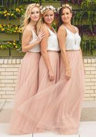 Wholesale 2020 Pink Hot Cheap Bridesmaid Dresses Tulle Skirt Prom Dresses Bridesmaid Maxi Skirt Evening Party Gowns