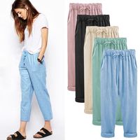 Wholesale High Street Womens Pants Hot Sale Cotton Solid Color Loose Style Casual Pants Large Plus Size with Colors