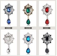 Wholesale Vintage Brooches Pin with Large CZ Stone Pendent waterdrop Rhinestone Unique Red jewelry Green jewelry colors