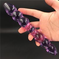 Wholesale New Purple Big Long Double Bead Crystal Glass Dildo Fake Penis Anal Butt Plug Vagina Clit Stimulator Female Gay Masturbation Sex Toys