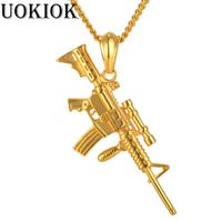 Wholesale Hip Hop Carbines Gun Necklace Pendant Hiphop Women Men Jewelry Gold Black Color Stainless Steel Sniper Rifle Necklaces