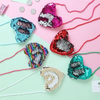 Wholesale Cute Single Shoulder Diagonal Heart Shape Bag With Lanyard Mermaid Sequins Small Coin Purses Traveling Girls Storage Bags sm E1