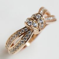 Wholesale Rose Gold Color Full Zircon Bowknot Rings for Women Fashion Creative Knot Wedding Engagement Rings Lovers Promise Jewelry Anel