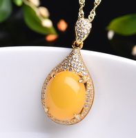 Wholesale Women s Topaz Chalcedony Necklace with Sterling Silver and Gold plated Jewellery Yellow Amber and Wax Pendants