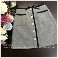 Wholesale 2020 new fashion women s bow patched black white houndstooth plaid grid pattern rhinestone buttons a line short skirt S M L