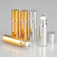 Wholesale 5ml UV Roll On Bottle Gold and Silver Essential Oil Container With Steel Metal Roller ball fragrance Perfume Vials LX6467