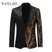 Wholesale YUNCLOS Single Breasted Sequin Stage Suit Jacket Men Party Hip Hop Suit Fashion Digital Printing Drama costume Blazer