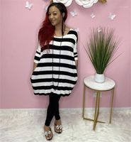 Wholesale Plus Size Female Clothing Summer Womens Casual Dresses Striped Printed Crew Neck Urban Leisure Style Dresses