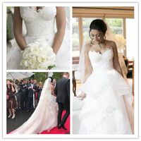 Wholesale 2019 Modern A Line Wedding Dresses Sweet Heart Sexy Backless Ruffles Sweep Train Lace Beach Bridal Gowns
