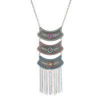 Wholesale Vintage silver Alloy colorful Crystal tassel Pendant Necklaces for Women Bohemian Gypsy Party Jewelry